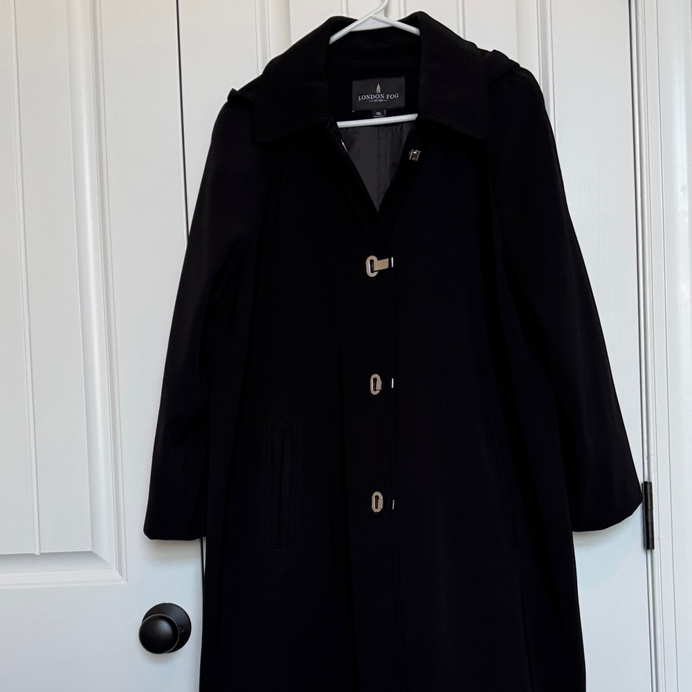 London Fog Dark Trench Coat with Buckle Details. Worn twice like new.
